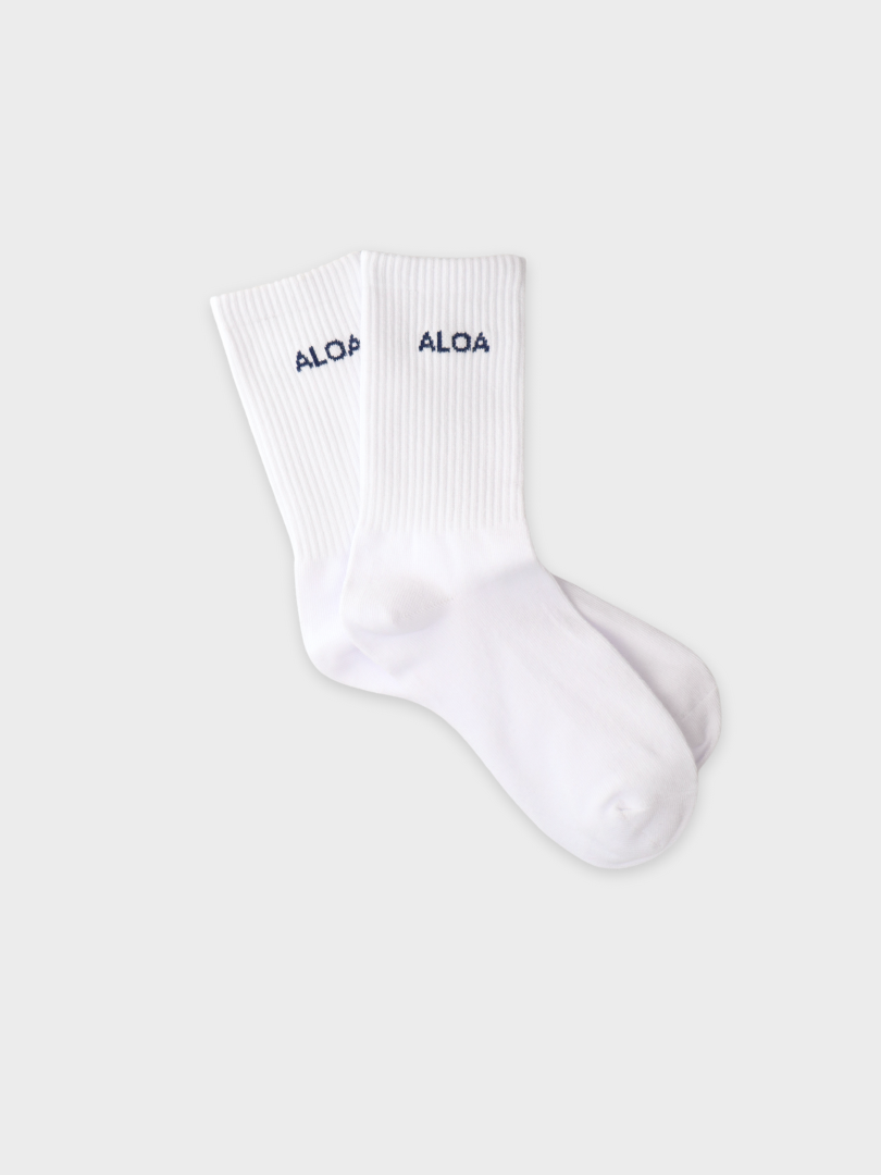 ALOA Crew Socks - White/Navy
