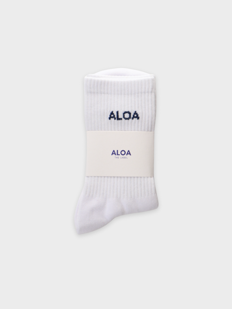 ALOA Crew Socks - White/Navy