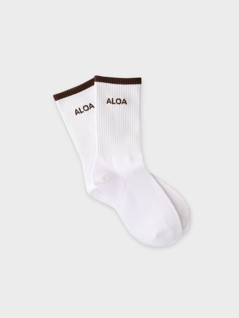 ALOA Striped Crew Socks - White/Chocolate