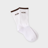 ALOA Striped Crew Socks - White/Chocolate