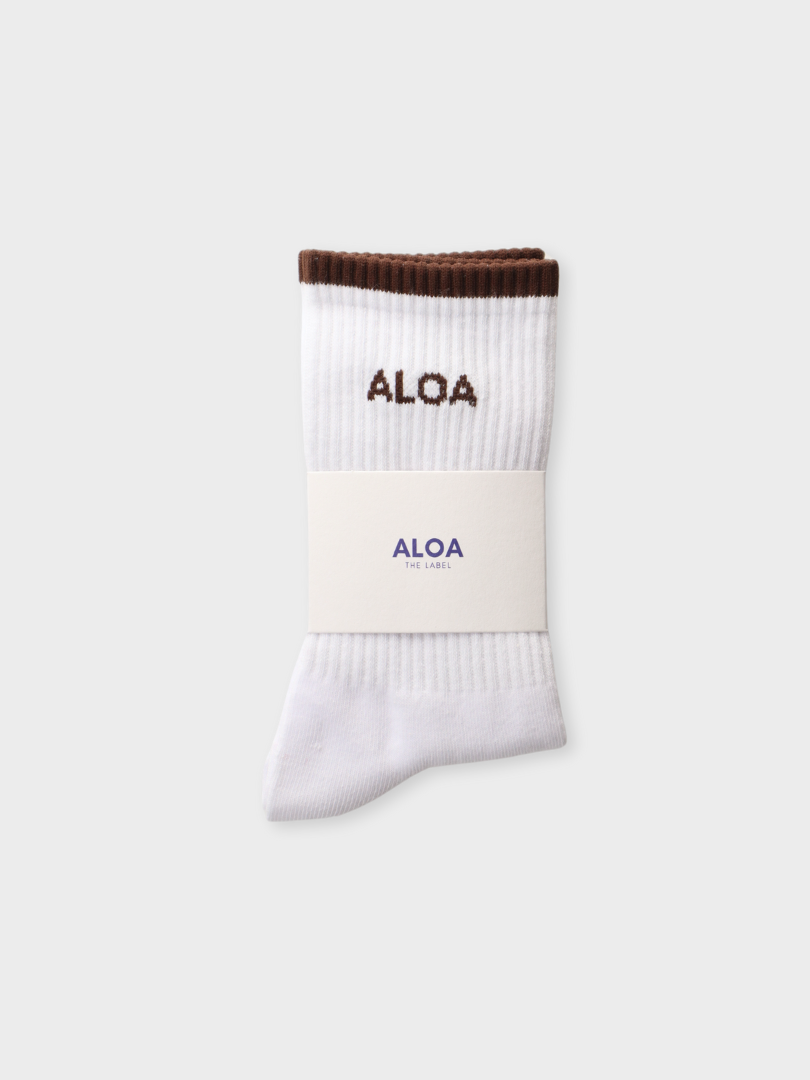 ALOA Striped Crew Socks - White/Chocolate