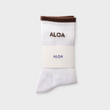 ALOA Striped Crew Socks - White/Chocolate
