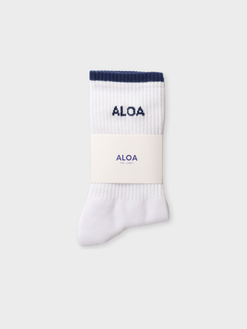 ALOA Striped Crew Socks - White/Navy