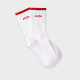 ALOA Striped Crew Socks - White/Vintage Red