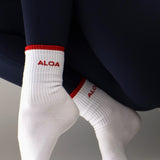 ALOA Striped Crew Socks - White/Vintage Red