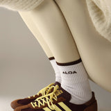 ALOA Striped Crew Socks - White/Chocolate