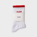 ALOA Striped Crew Socks - White/Vintage Red